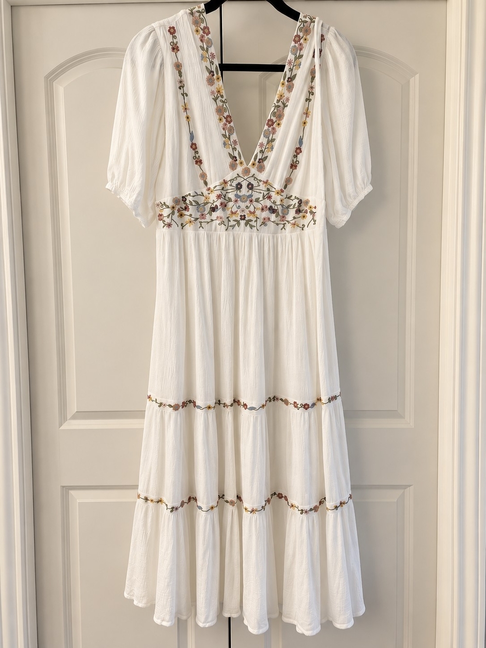 Baltic Born White Floral-Embroidered Maxi Dress